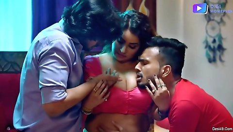 Big-assed brunette milf has a threesome with a young teen