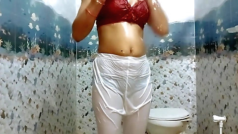 Hot white woman is bathed by a stepmother in hot water