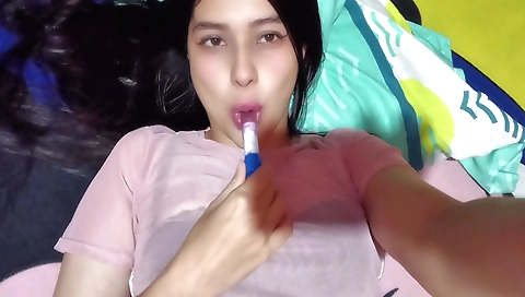 A brunette with a perfect body fucks her own stepsister