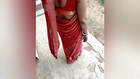 Indian outdoor brunette playing with outdoor tools