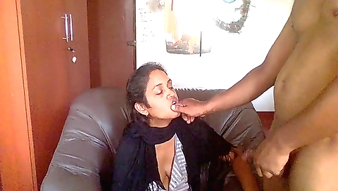 Busty brunette takes off her hijab to suck a hard dick