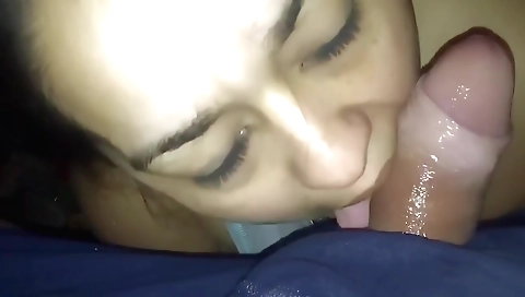 Busty brunette has an amazing mouth and gets cum in her mouth