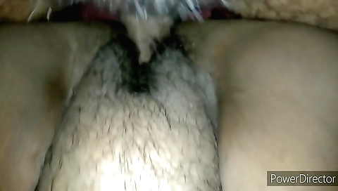 Indian girl gets a creampie on the bed with her hairy pussy