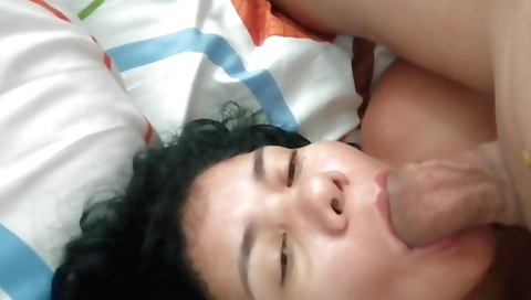 Latina girl with a hairy pussy enjoys deep throat fucking
