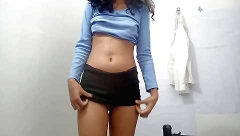 Indian slut with small boobs masturbates and sucks a stick