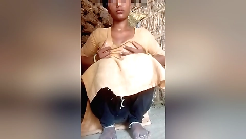 Indian girl with wet pussy fucks a toy in backyard