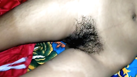 Hairy indian girl is playing with her pussy and she moans