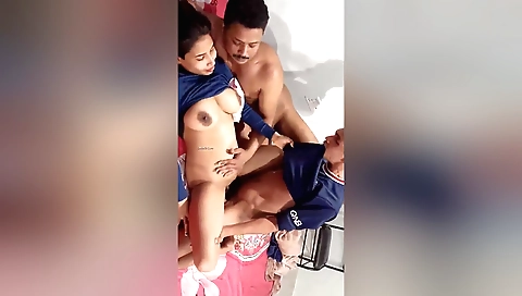 Indian babe fucks a young lad and joins a big dude