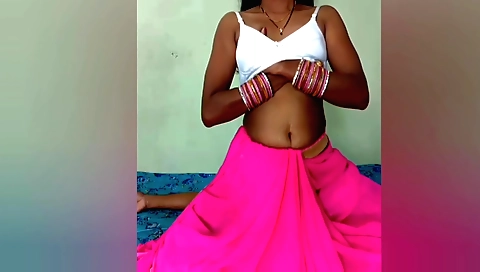 Indian milf with small boobs gives a blowjob to her instructor