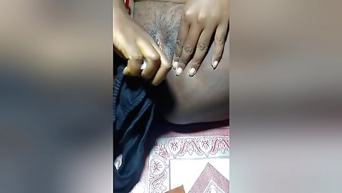 Indian hairy stepdad with hairy pussy is playing with it