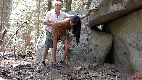 Indian hiker riding a hot hiker and getting naked on beach