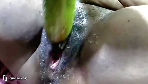 Hairy brunette is getting her twat fucked in a hardcore threesome