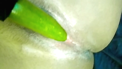 Amateur girl in white lingerie gets fucked by her toy
