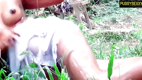 Indian girl masturbating in the backyard at a nice time